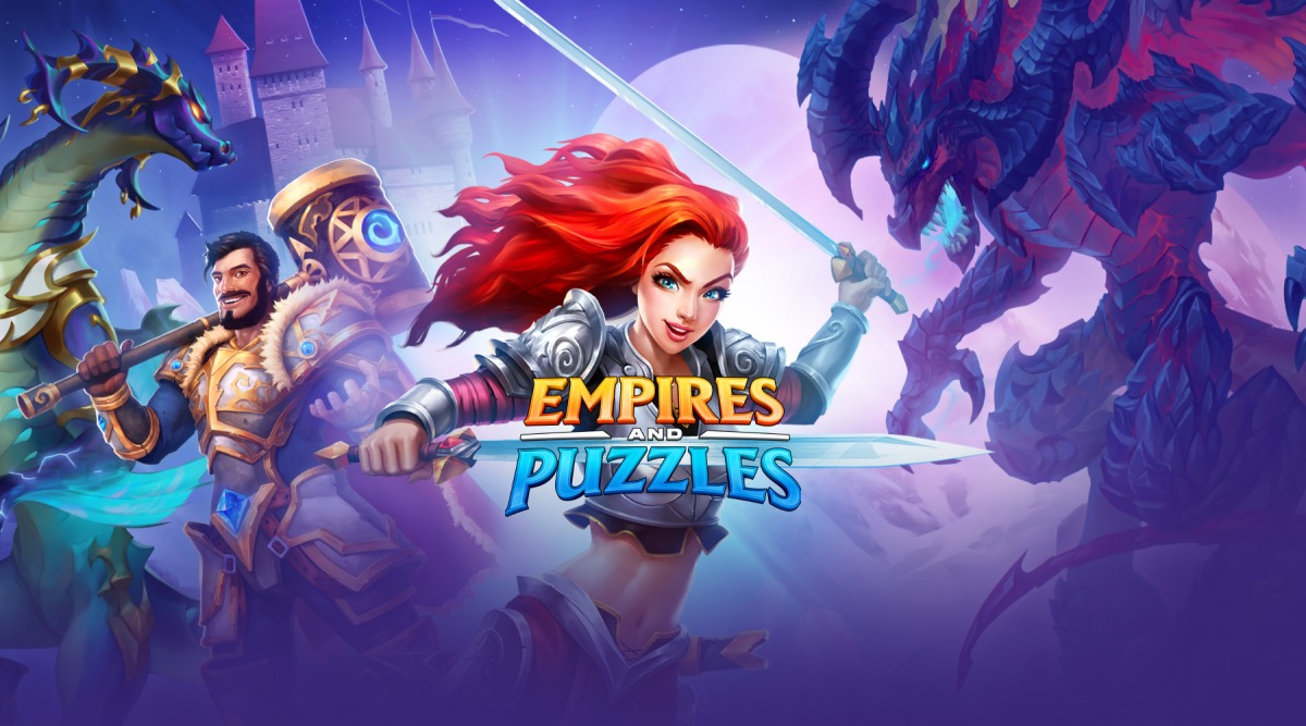 Three fantasy warriors stand ready with swords, a castle and two dragons in the background, evoking the dynamic world of production art in video games. The title 